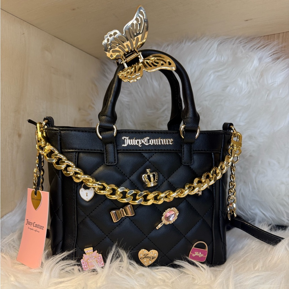 Juicy Couture 🌸 Girls Only Crossbody Bag + Gold Butterfly Claw Clip + Bag Chain
